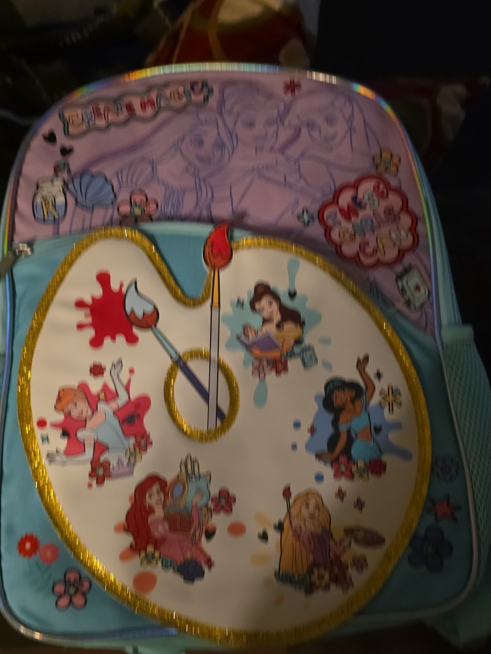 Disney Kids Backpack in Light Blue & Purple with Princess Art Palette